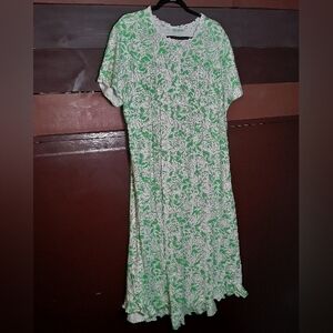 NWOT 2X Cozee Corner Green Tropical Print Green Short Sleeve Beautiful Nightgown